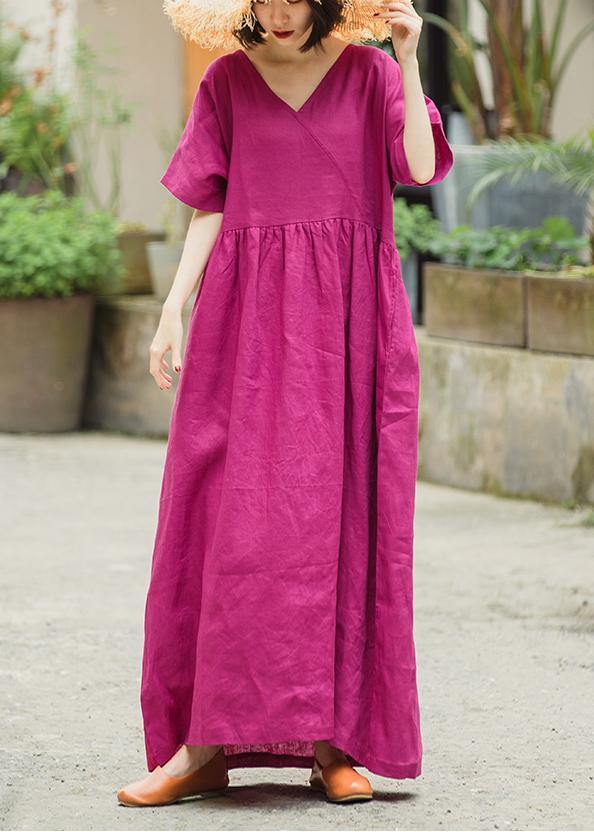 Cute Rose Linen Dresses Plus Size Summer Dress - SooLinen