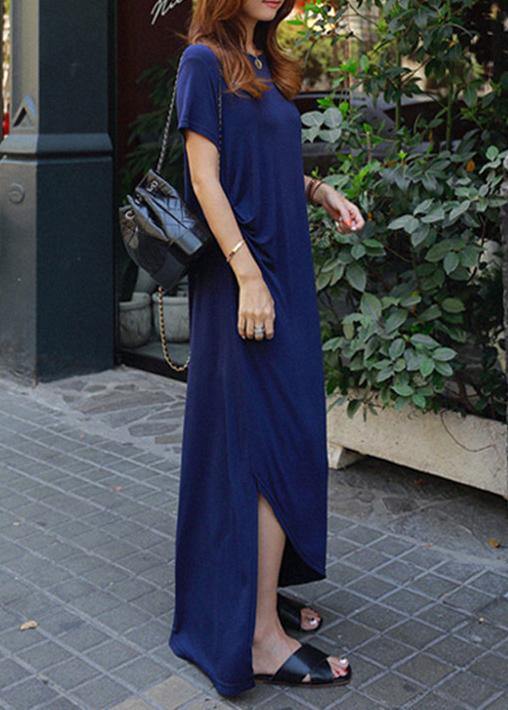 100% o neck asymmetric cotton summer Long Shirts Runway black Traveling Dresses - SooLinen