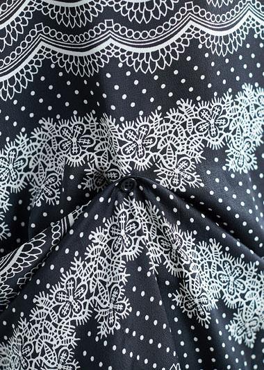 100% patchwork cotton clothes For Women Sleeve black prints cotton Dresses summer - SooLinen