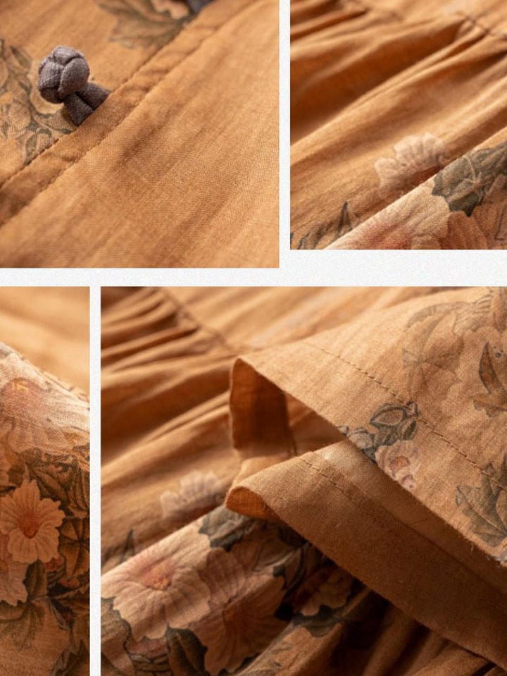 Women's Ramie Retro Flower Print Dress