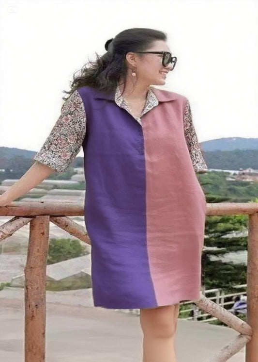 Handmade Gradient Peter Pan Collar Patchwork Vacation Mid Dresses Summer