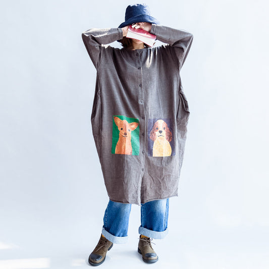 2025 gray cartoon print cotton cardigans plus size casual big coats