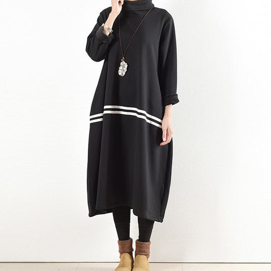 2025 winter black thick cotton sweat dresses plus size winter dress warm velour inside