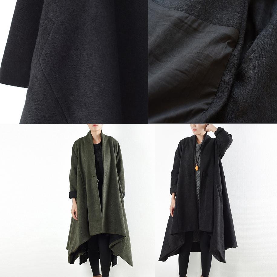2025 winter woolen coats green cross asymmetrical cardigans long one button outwear dress