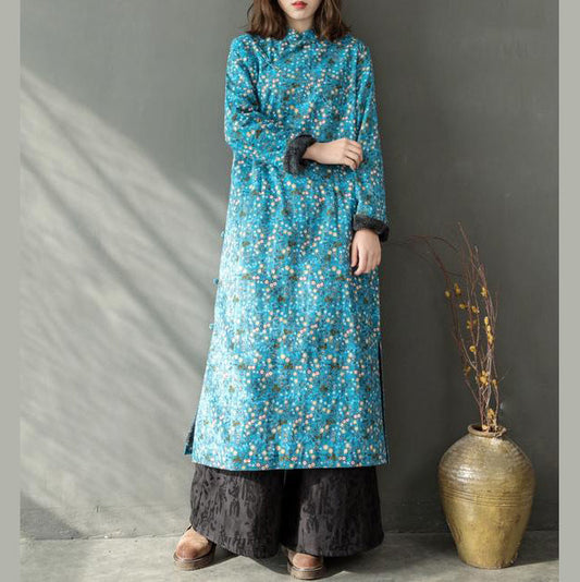 2025 New yellow floral spring dresses Chinese element Women Thicken Long Dresses