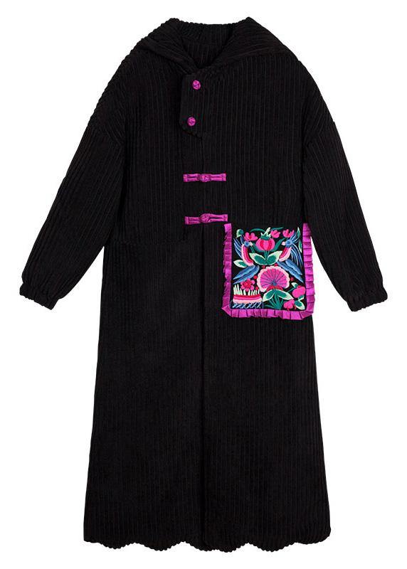 2019 black Parkas for women plus size Jackets & Coats embroidery ruffles hem outwear - SooLinen