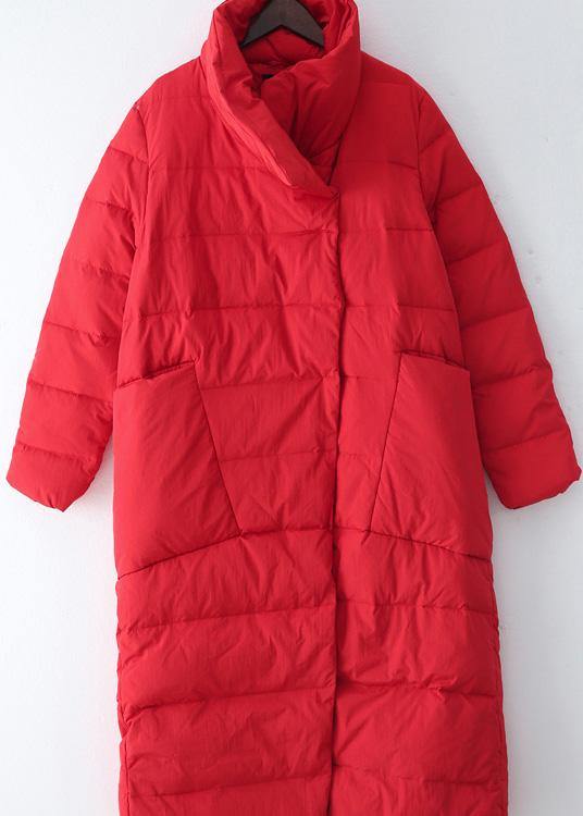 2021trendy plus size women parka v neck coats red thick warm down coat winter - SooLinen