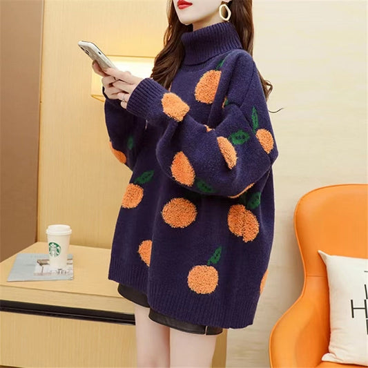 2025 thick warm blue big dotted rabbit wool tops plus size vintage knit sweater