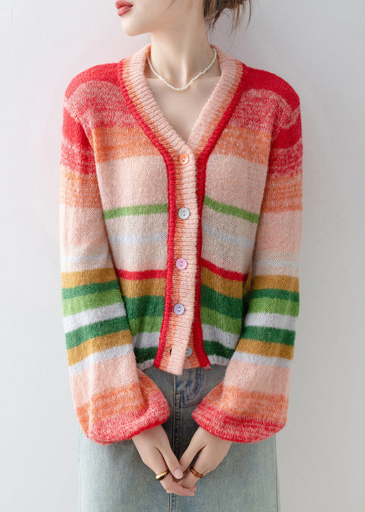 2025 New V Neck Striped Button Knit Cardigans Spring