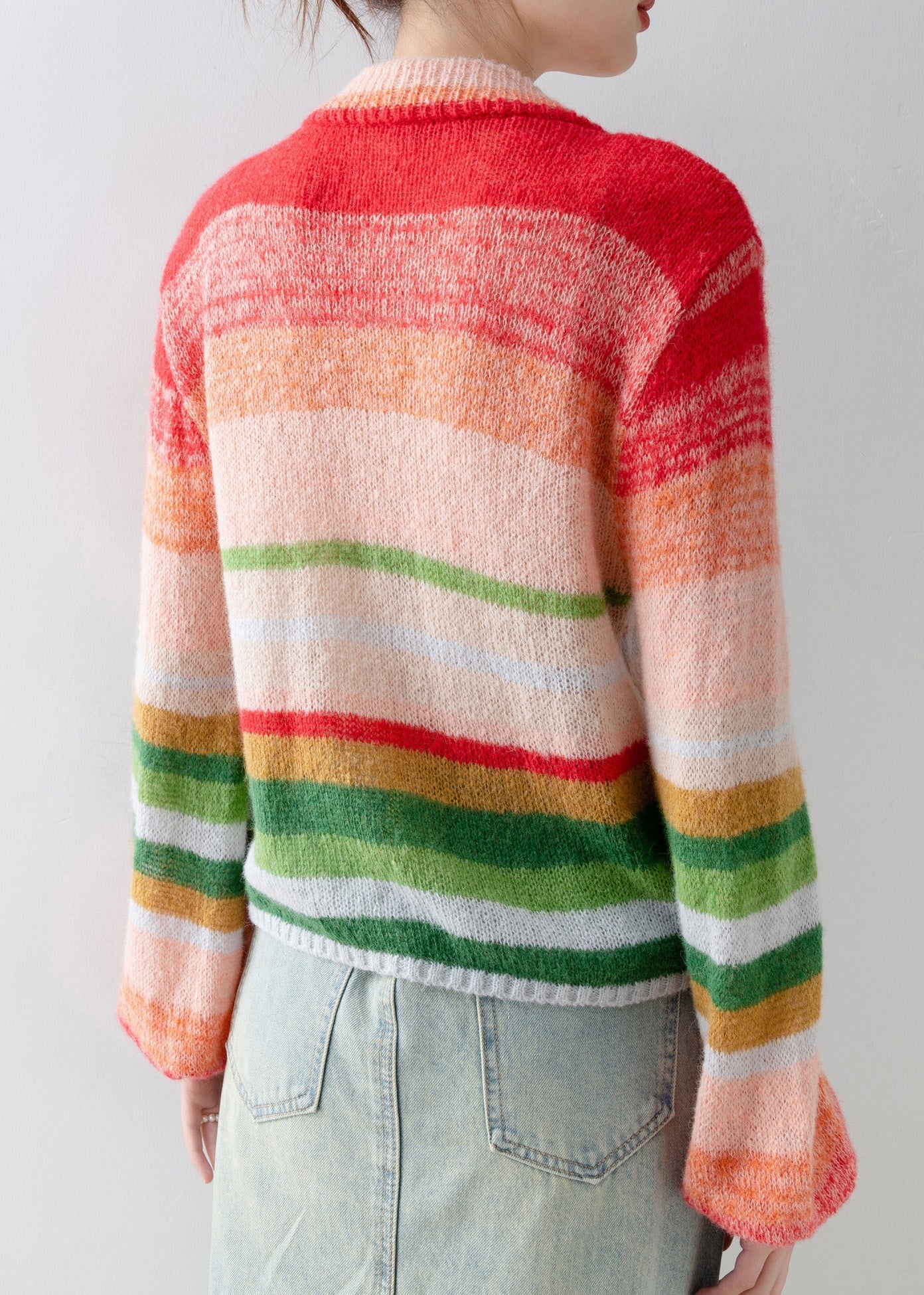 2025 New V Neck Striped Button Knit Cardigans Spring