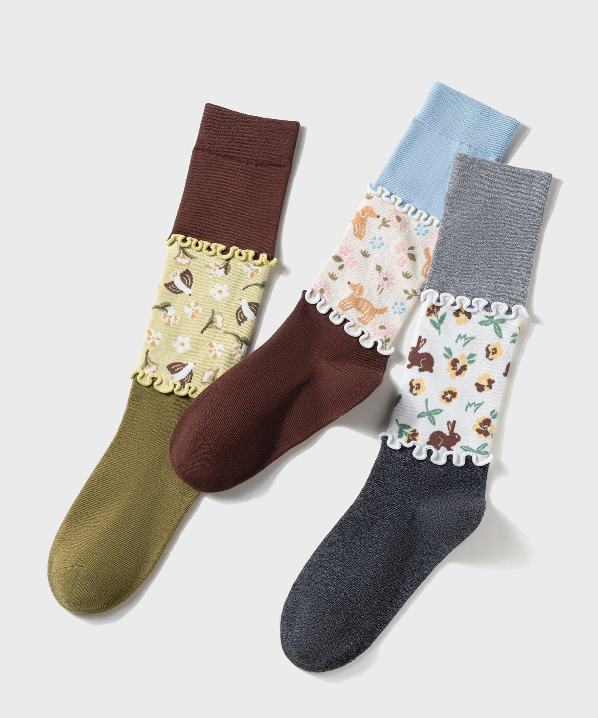 2026 Autumn Mid Socks Splicing Cute Animal Patterns