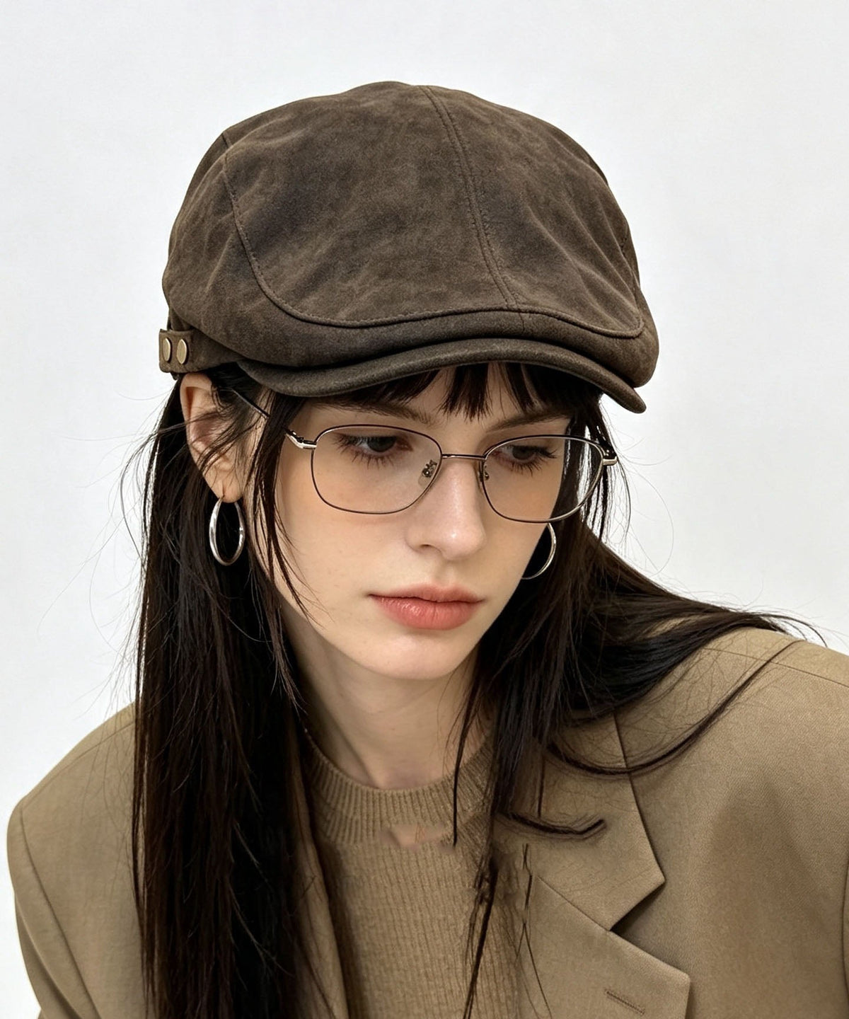 2026 Autumn Winter Simple Button Black Suede Breton Hat