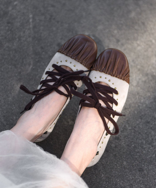 2026 Lace Up Splicing Flat Shoes For Women Coffee Suede