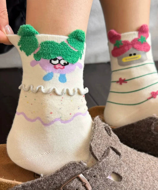 2026 New Cartoon Jacquard Ruffled Cotton Mid Calf Socks