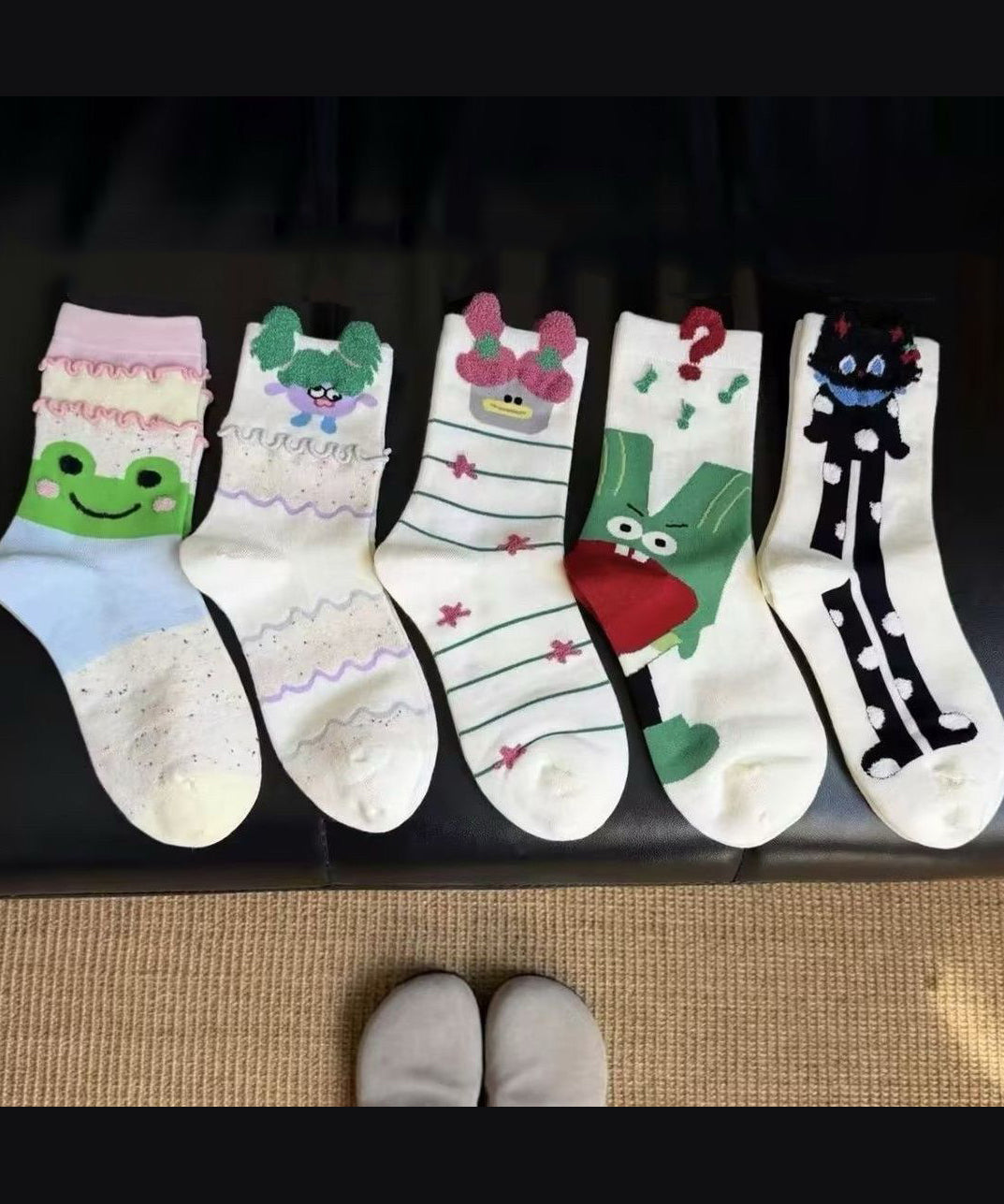 2026 New Cartoon Jacquard Ruffled Cotton Mid Calf Socks