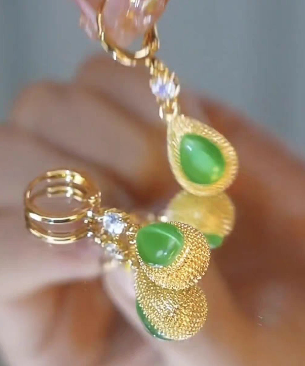 2026 New Green Sterling Silver Overgild Zircon Jade Durian Drop Earrings