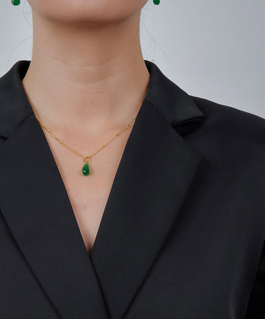 2026 New Green Sterling Silver Water Droplet Agate Pendant Necklace