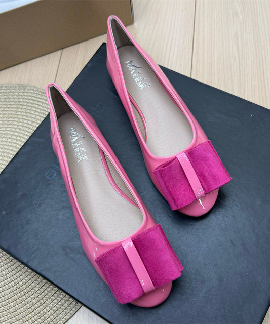 2026 New Orange Round Toe Bow Faux Leather Plus Size Flat Shoes