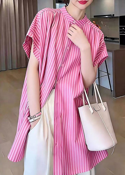 2026 New Pink Striped Button Shirt Summer