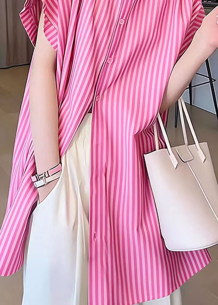 2026 New Pink Striped Button Shirt Summer