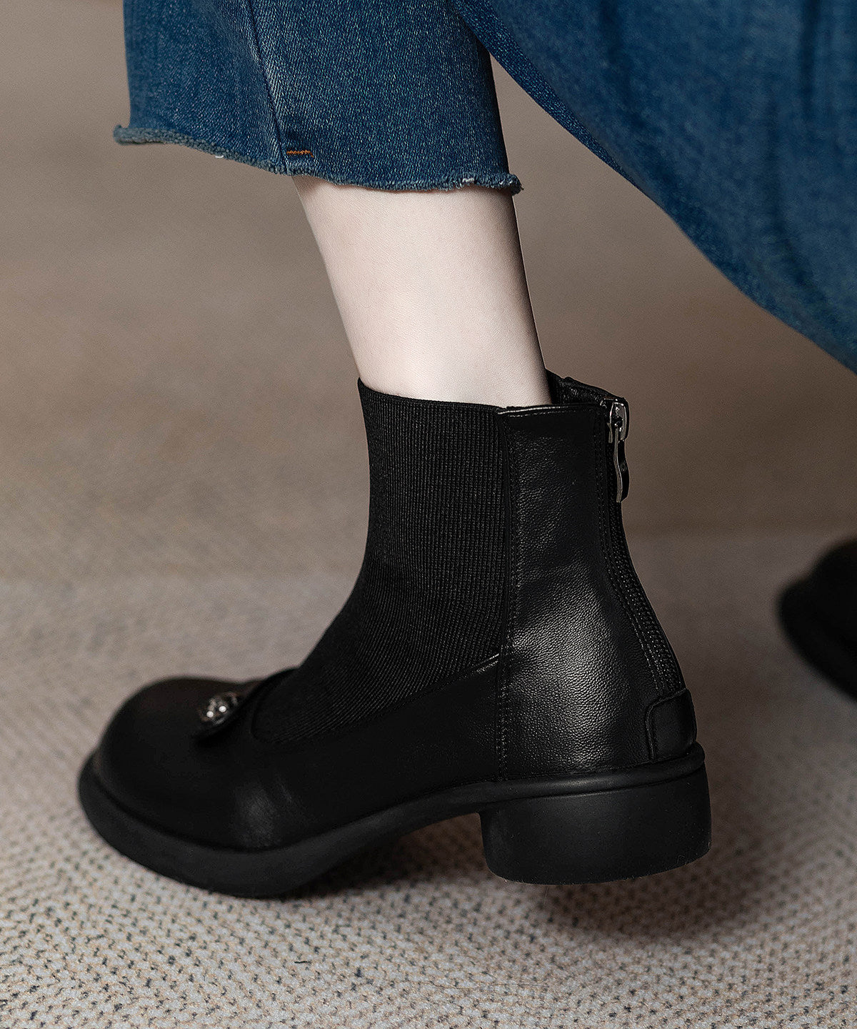 2026 New Splicing Chunky Boots Black Sheepskin