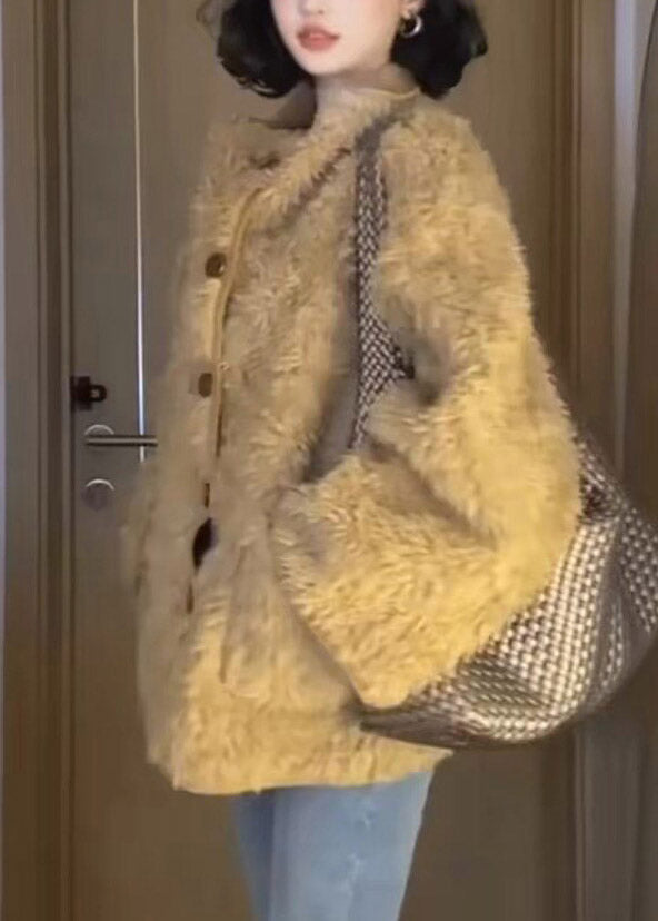 2026 Yellow Peter Pan Collar Warm Faux Fur Coats Winter