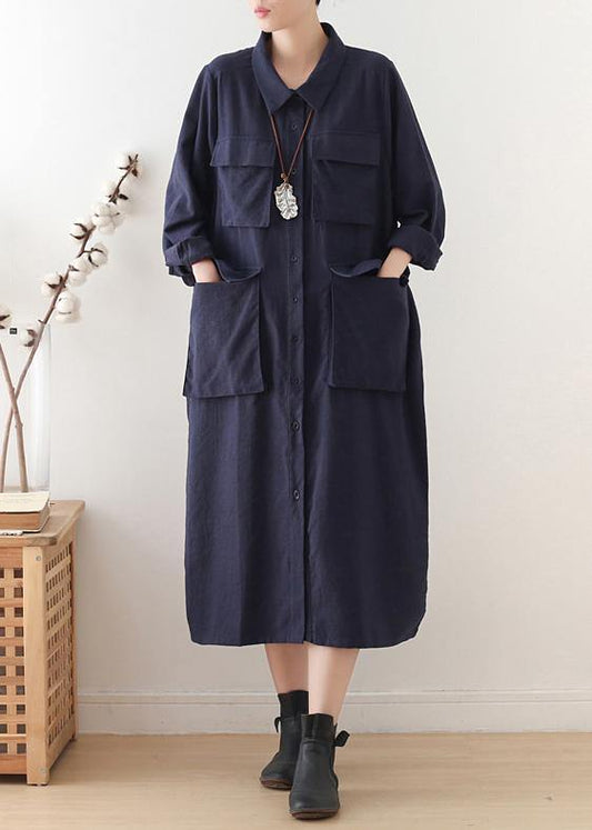 Classy Lapel Button Down Wardrobes Photography Black Long Dresses - SooLinen