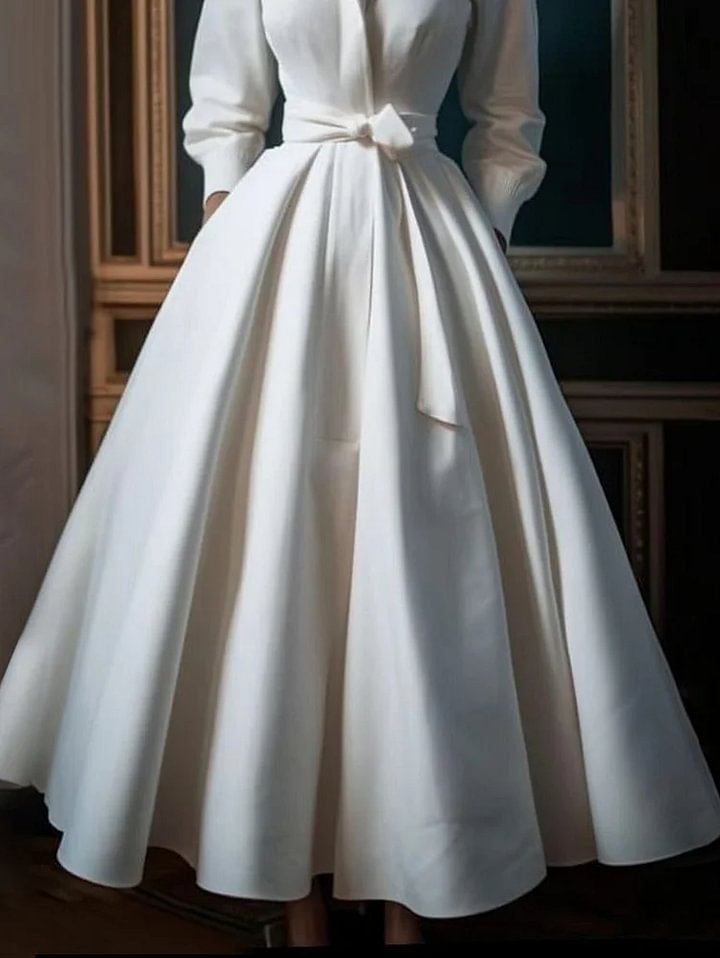 Plus Size Simple Blue Flowers Stand Collar Midi Shirt Dress