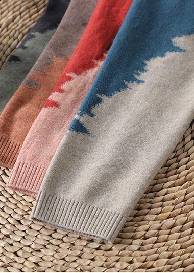 Aesthetic Blue Knitted Pullover O Neck Plus Size Knit Sweat Tops - SooLinen