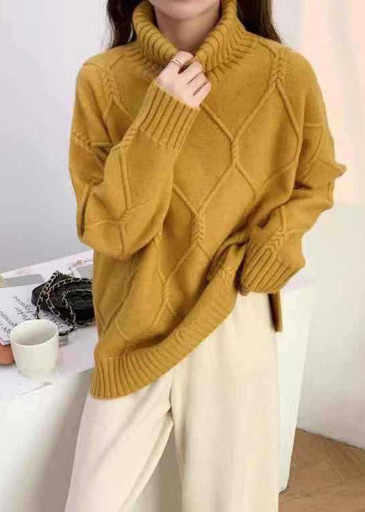 Aesthetic Navy Knitted Top High Neck Oversized Spring Sweaters - SooLinen