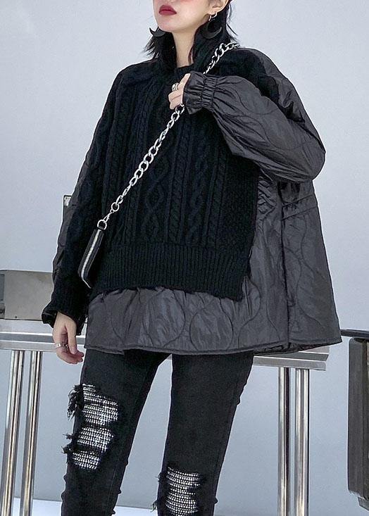 Aesthetic black knit blouse o neck patch work fashion spring knit sweat tops - SooLinen