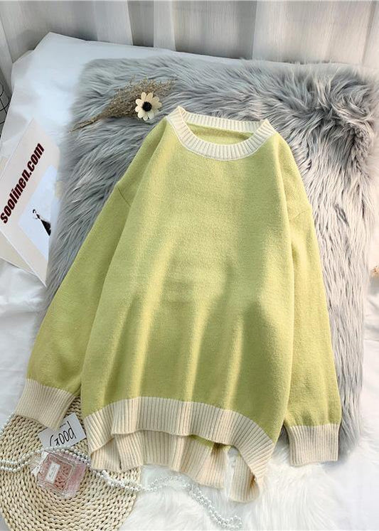 Aesthetic o neck patchwork knitted blouse oversized low high design Sweater Blouse - SooLinen