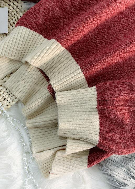 Aesthetic o neck patchwork knitted blouse oversized low high design Sweater Blouse - SooLinen