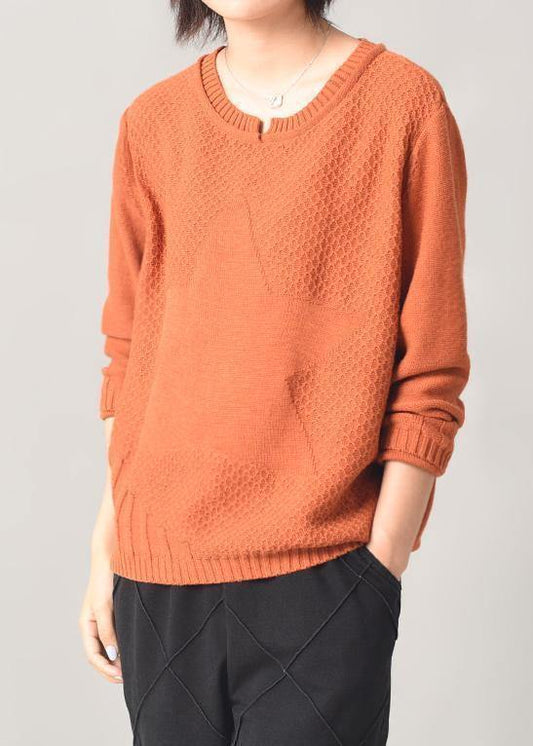 Aesthetic orange sweater fall fashion wild knitted tops patchwork - SooLinen