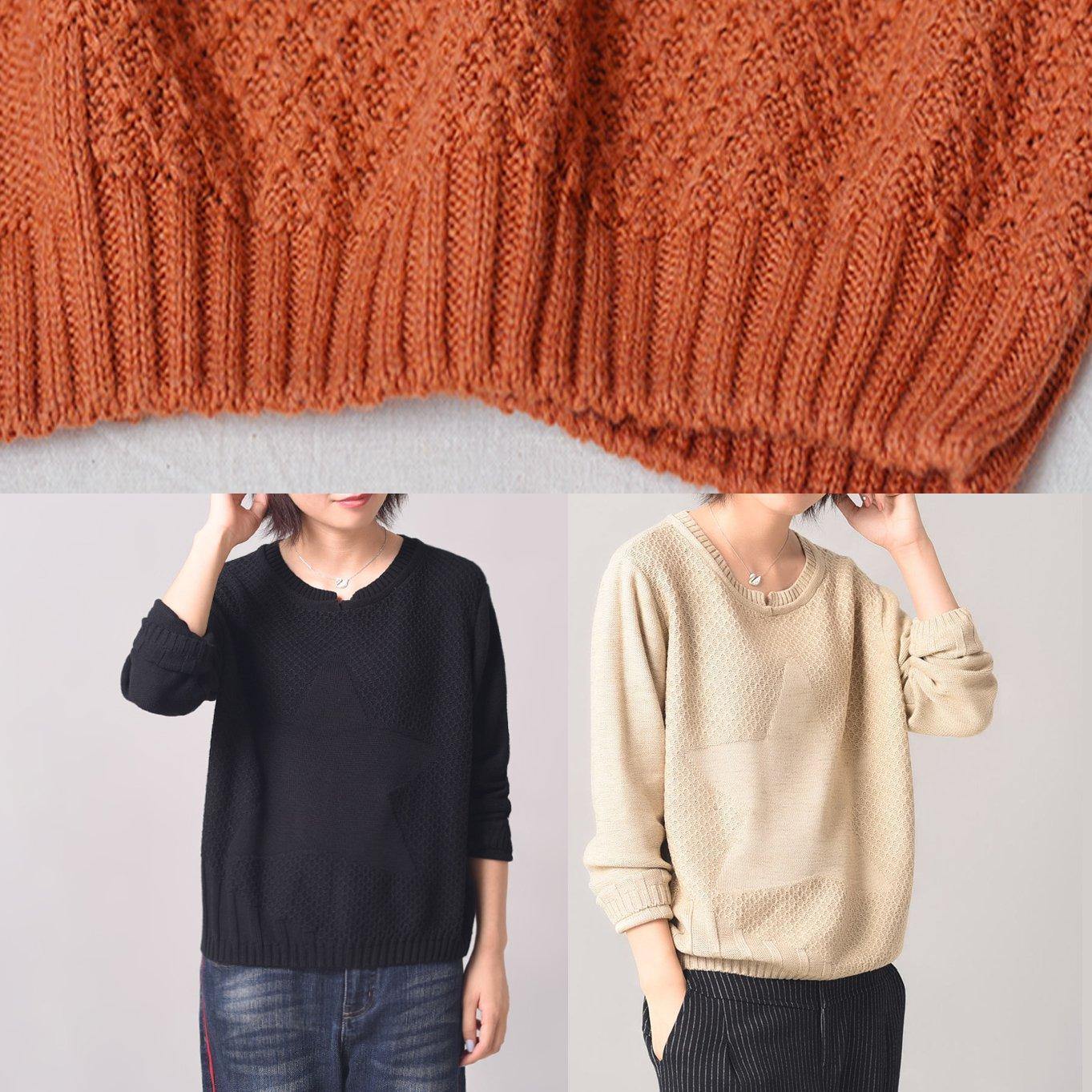 Aesthetic orange sweater fall fashion wild knitted tops patchwork - SooLinen
