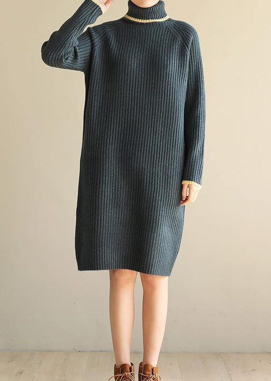 Aesthetic Sweater high lapel collar dresses Vintage army green daily knitwear - SooLinen