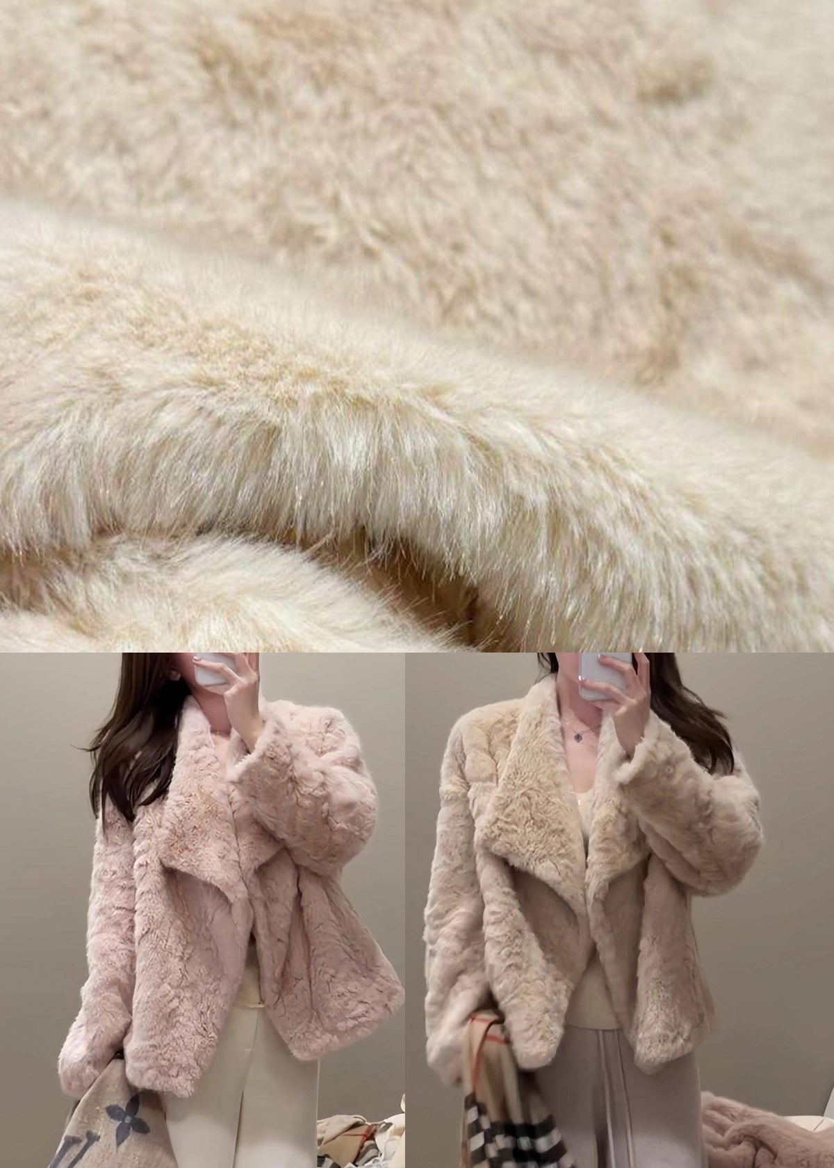 Apricot Solid Warm Leather And Fur Coat Winter