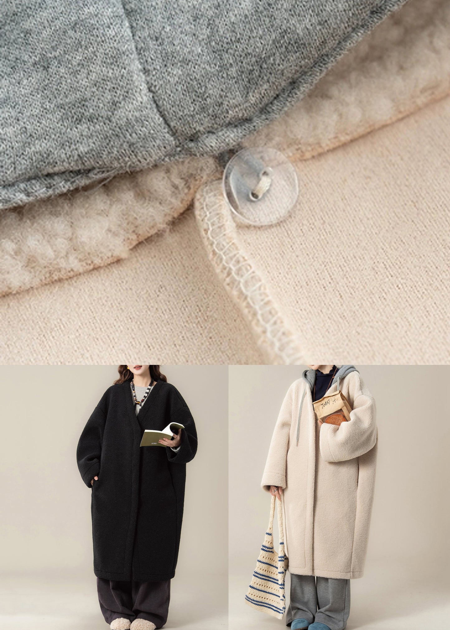 Apricot Zippered Pockets Patchwork Teddy Faux Fur Long Coats Hooded