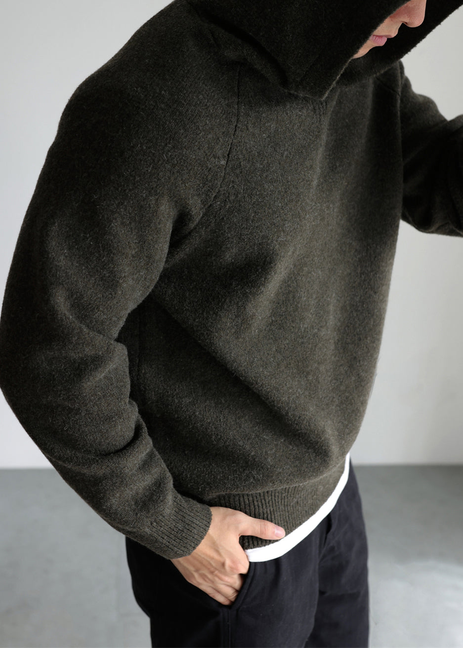 Army Green Cozy Woolen Winter Men Sweater Tops Hooded