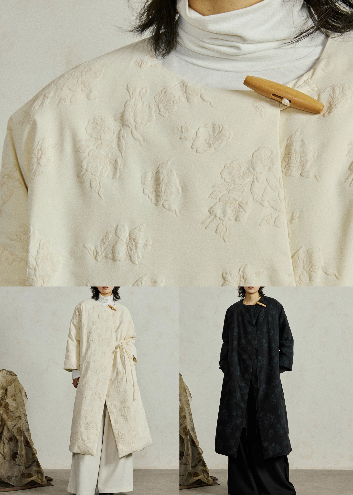 Art Beige O-Neck Lace Up Pockets Duck Down Coat Winter