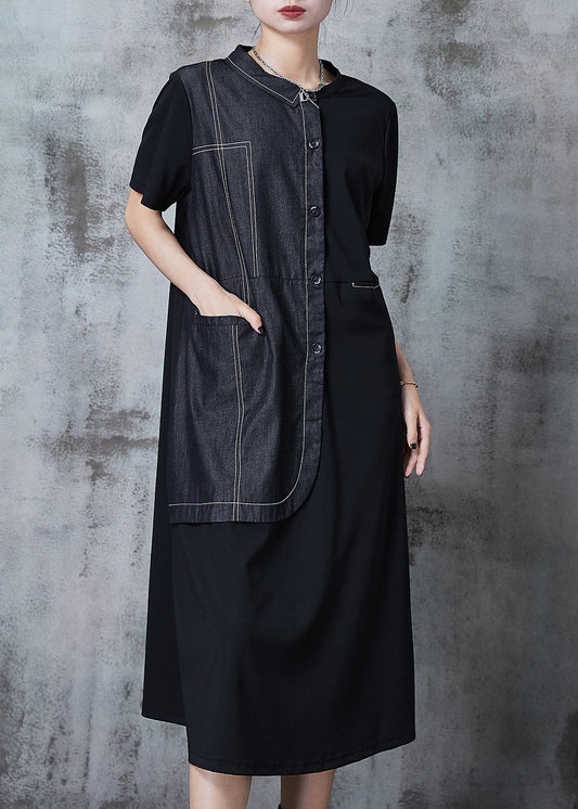Art Black Oversized Patchwork Cotton Dresses Summer