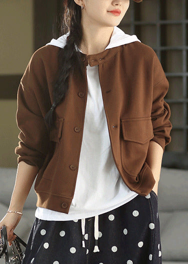 Art Brown Oversized Pockets Cotton Coats Fall