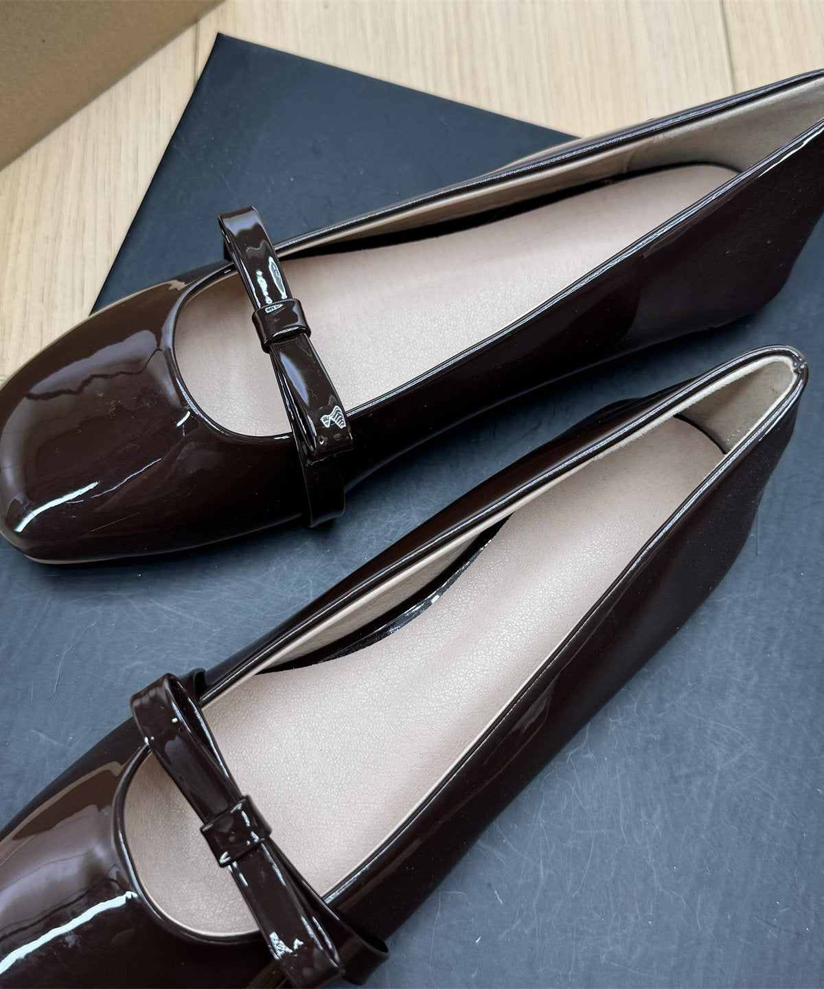 Art Chocolate Splicing Bow Flat Shoes Faux Leather Plus Size