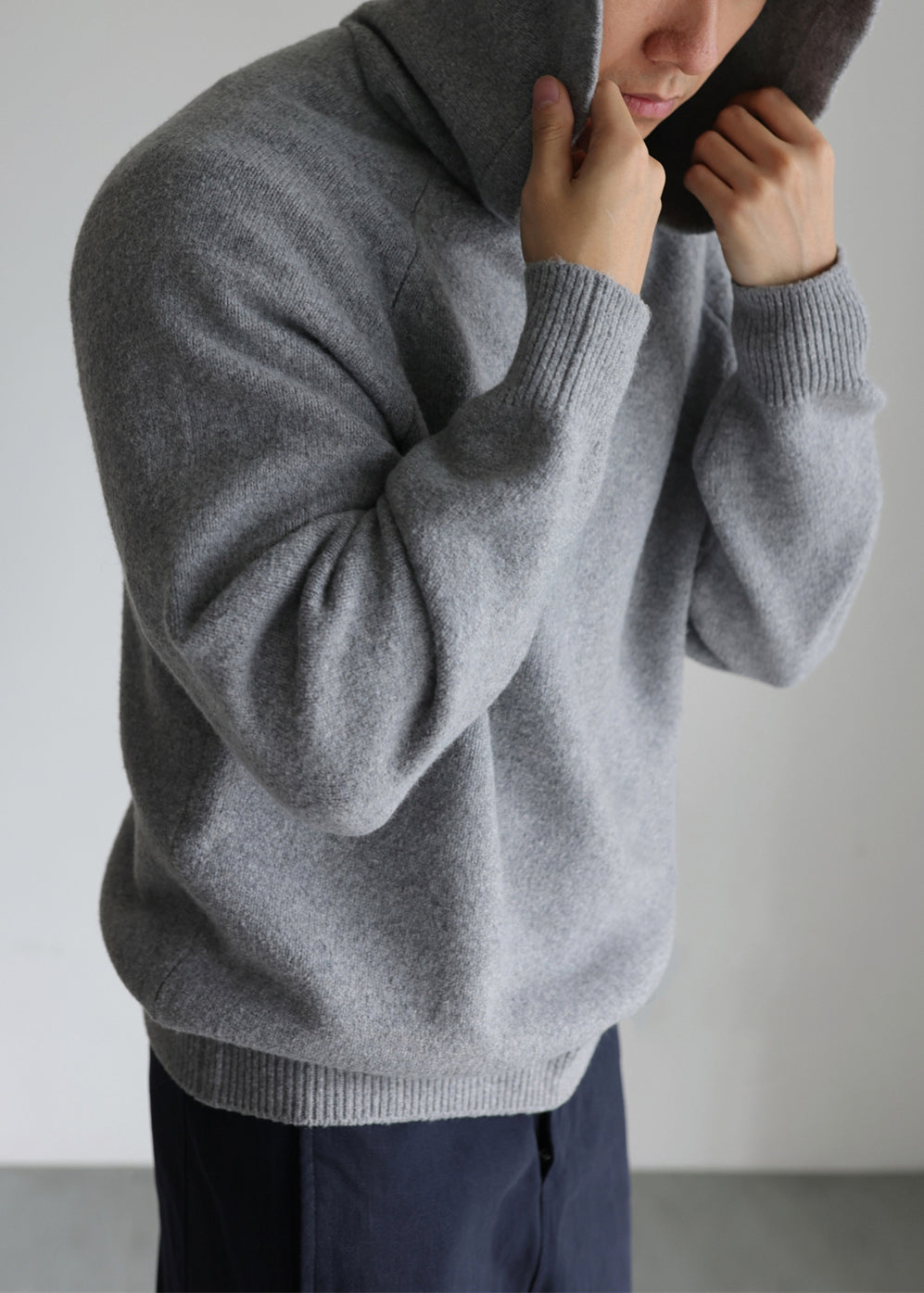 Art Grey Hooded Thick Woolen Sweater Men Winter