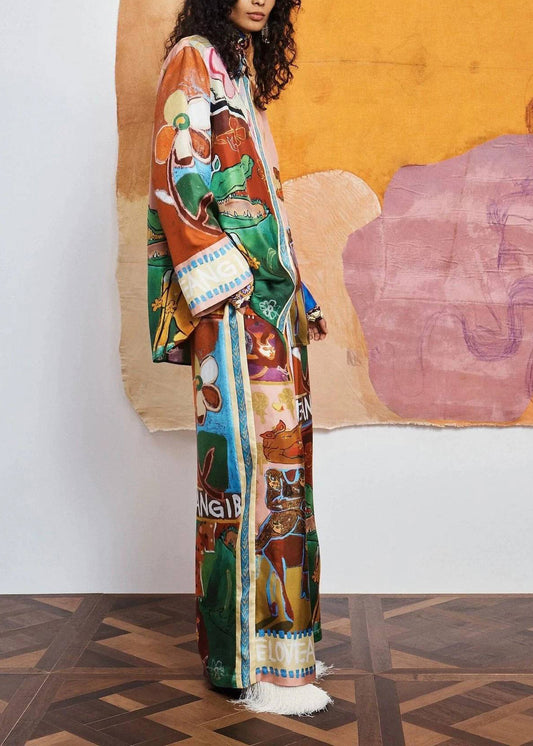 Art Oversized Print Cotton Two Piece Set Outfits Fall
