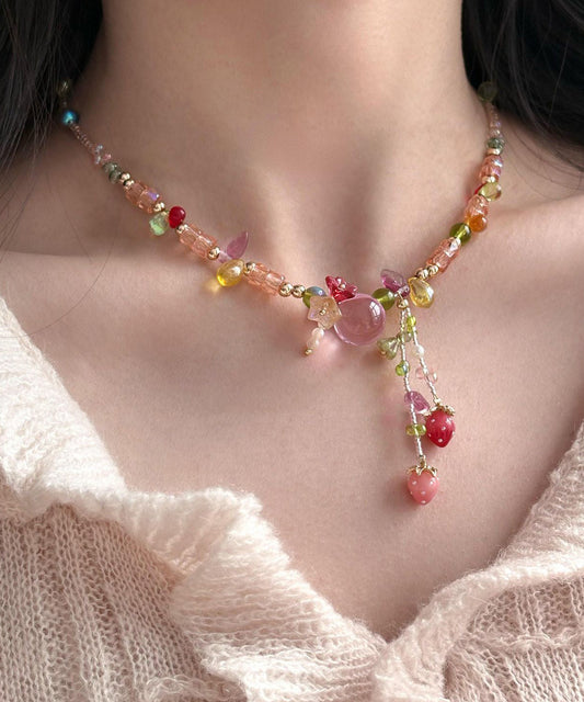 Art Pink Resin Alloy Beading Pendant Necklace
