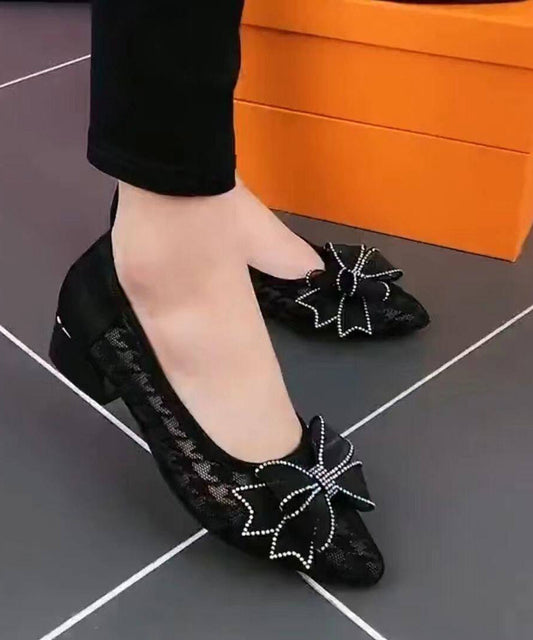 Art Pointed Toe Flat Feet Shoes Beige Bow Faux Leather