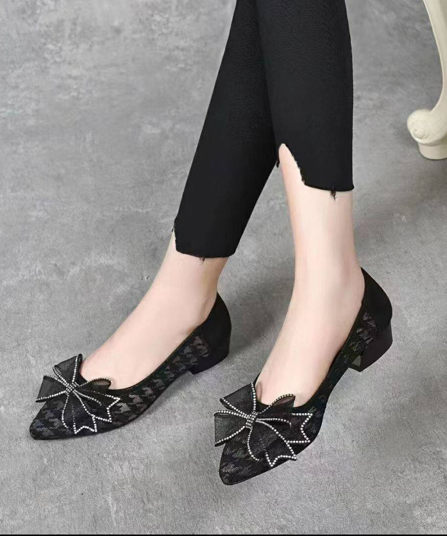 Art Pointed Toe Flat Feet Shoes Beige Bow Faux Leather