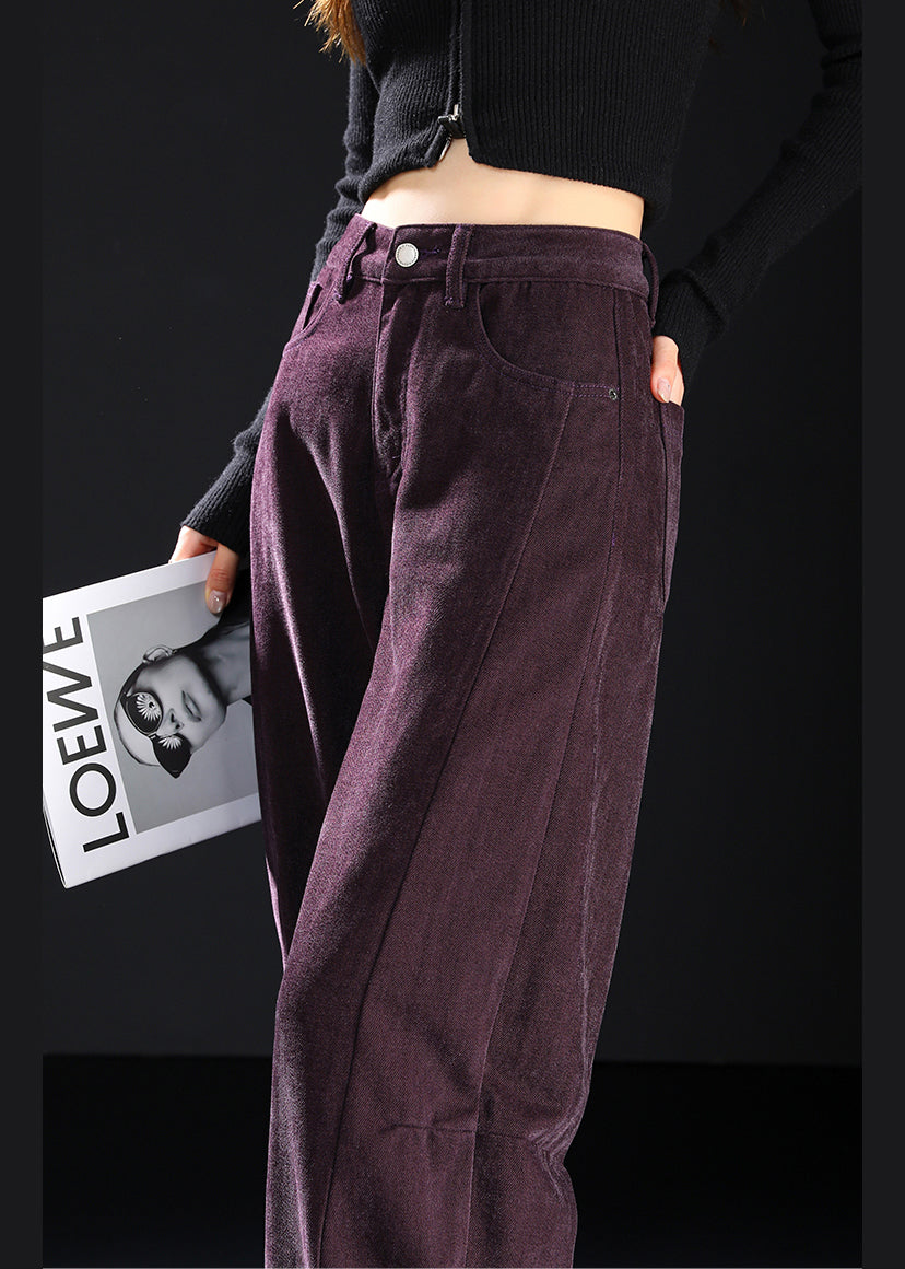Art Purple Pockets High Waist Denim Pants Spring