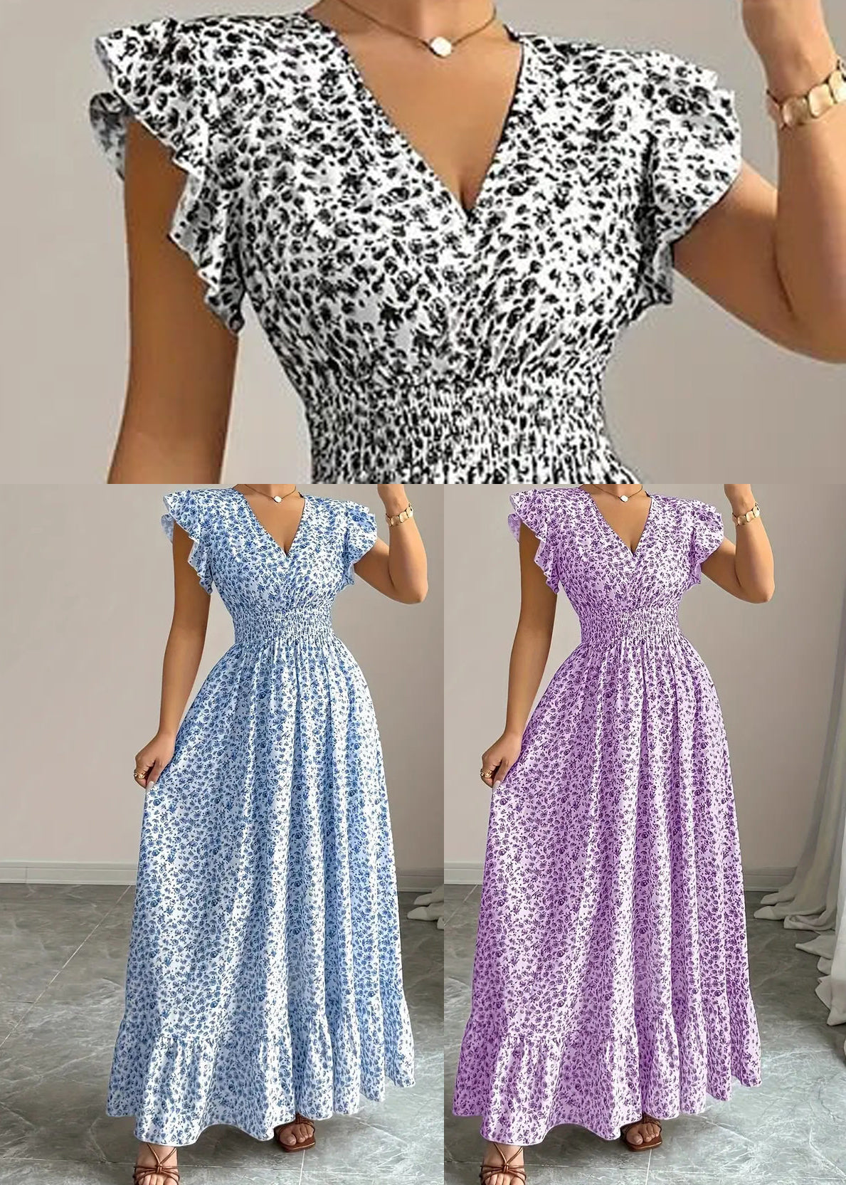 Art Purple Ruffles Print Cotton Vacation Dresses Summer